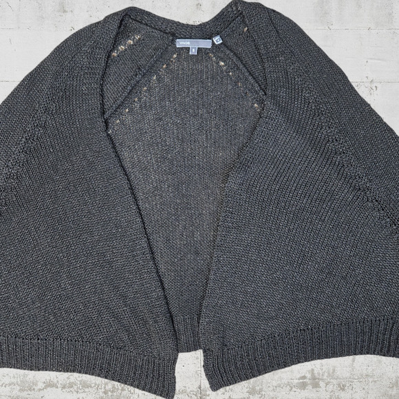 Vince Black Open Knit Open Front Quarter Sleeve Cropped Cardigan Size Small - Picture 2 of 6
